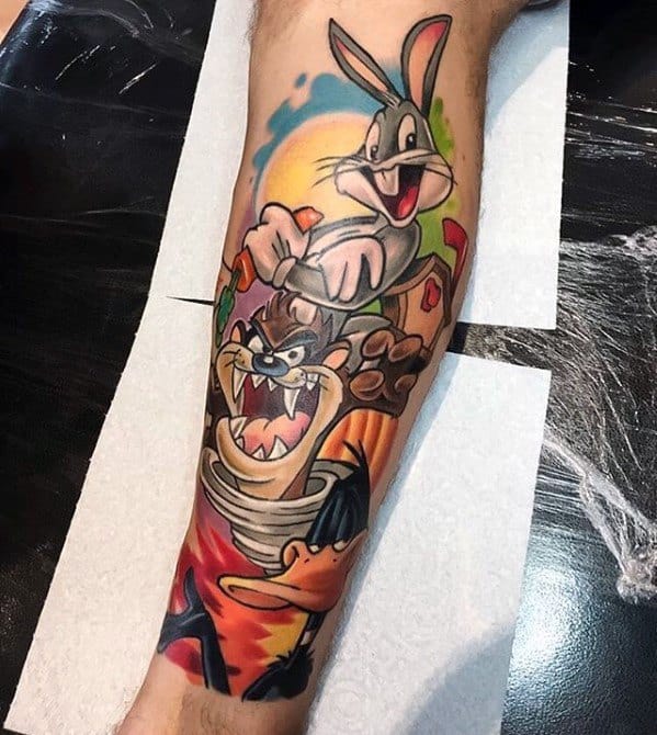 Creative Looney Tunes Tattoos For Men Leg Sleeve