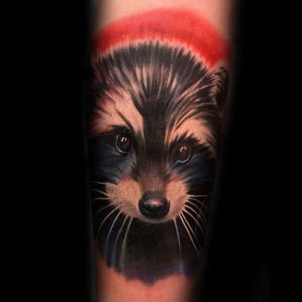 Creative Male Raccoon Watercolor Forearm Tattoo Design