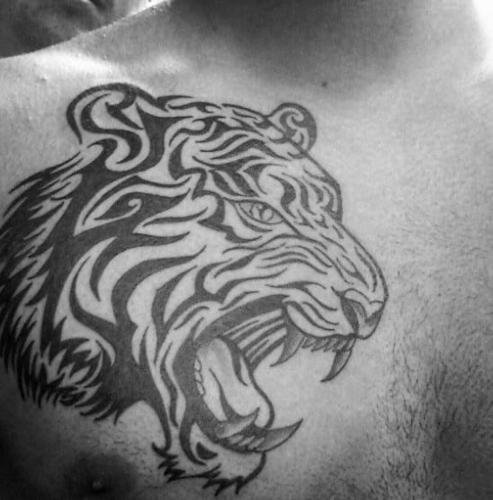 Creative Male Upper Back Tribal Tiger Tattoos