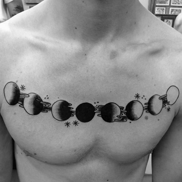 Creative Manly Moon Phases Mens Upper Chest Tattoo