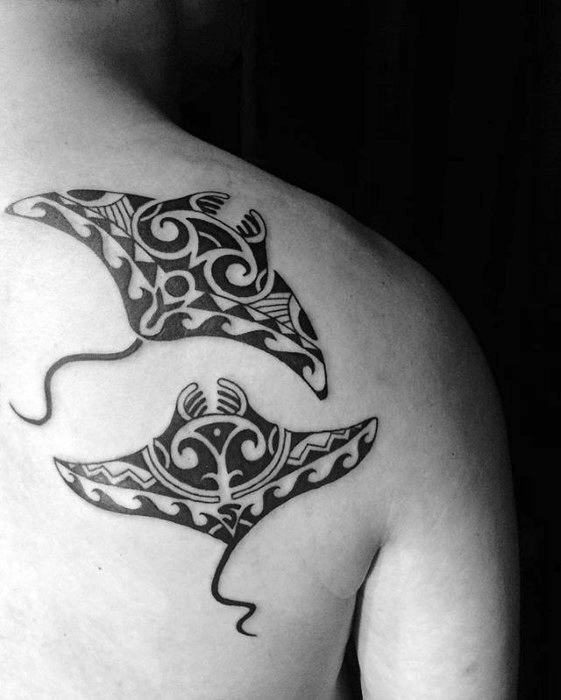 Creative Manta Ray Hawaiian Tribal Shoulder Blade Tattoos For Men