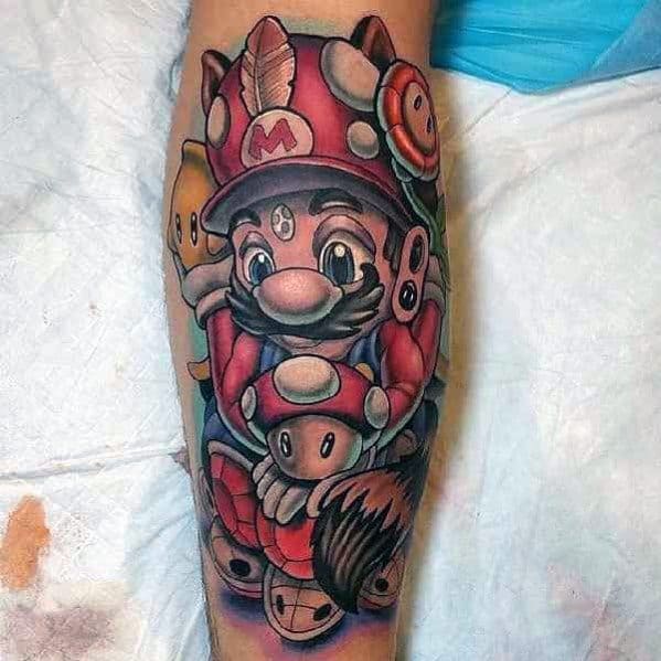 Toad from Super Mario tattooed on the forearm
