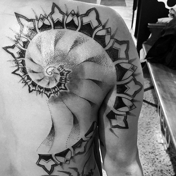 Creative Mens Fibonacci Spiral Fractal Tattoo Designs On Back