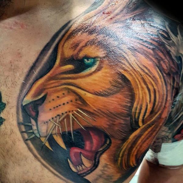 Creative Mens Front Shoulder Lion Tattoos