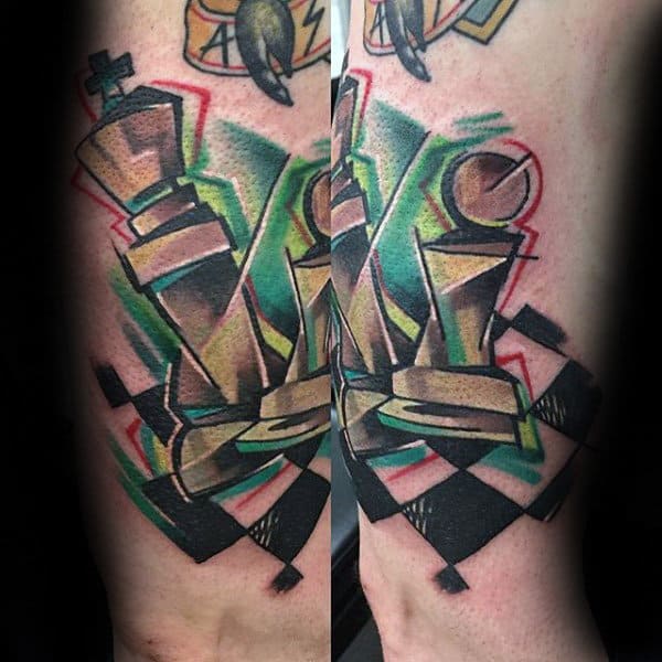 Creative Mens King Chess Piece Abstract Tattoo On Forearm