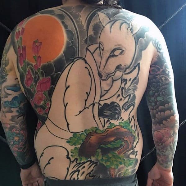 Creative Mens Kitsune Full Back Tattoos