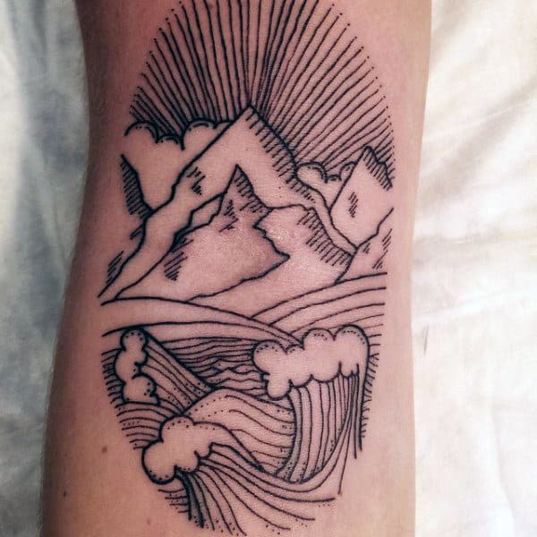 Creative Men's Mountain Tattoo Outline Style