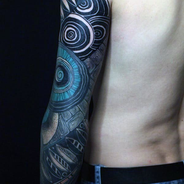 Creative Mens Unique Full Sleeve Circular Tattoo Design Ideas