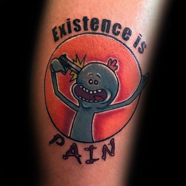 Creative Mr Meeseeks Existence Is Pain Leg Rick And Morty Tattoos For Men