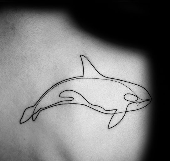 Creative Orca Outline Shoulder Of Back Tattoos For Men