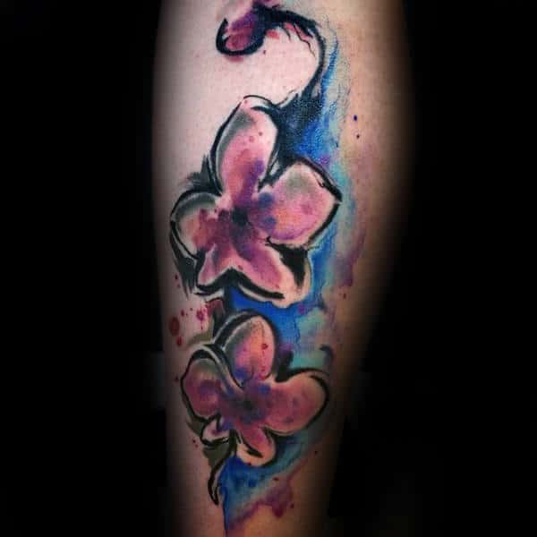 Creative Orchid Watercolor Flower Tattoos For Guys