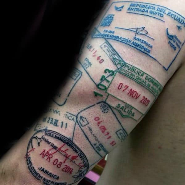 Creative Passport Stamp Travel Half Sleeve Tattoos For Guys