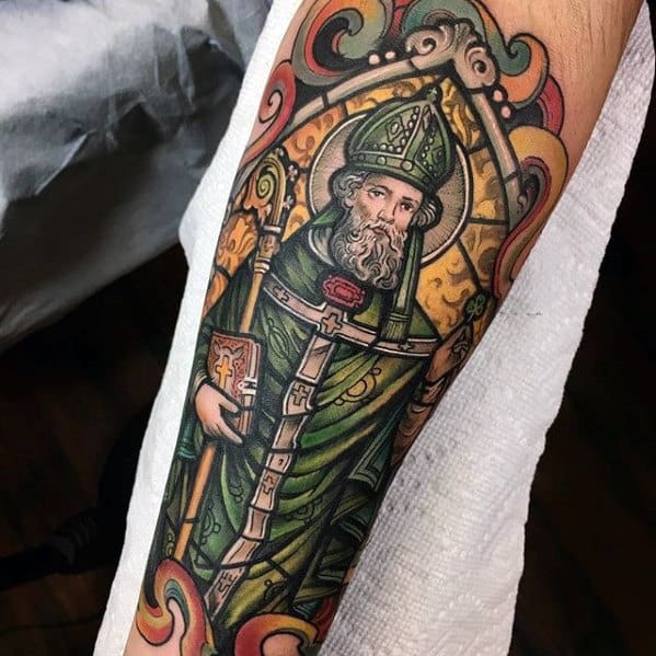 Creative Saint Catholic Mens Inner Forearm Tattoo