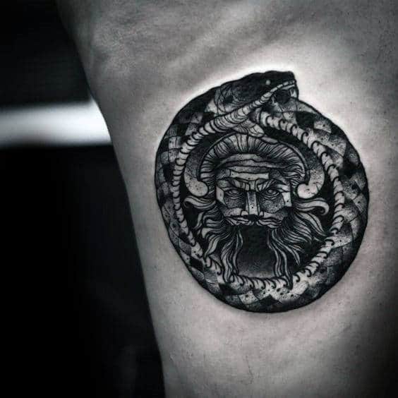 Creative Shaded Black And Grey Ink Mens Ouroboros Tattoo Designs