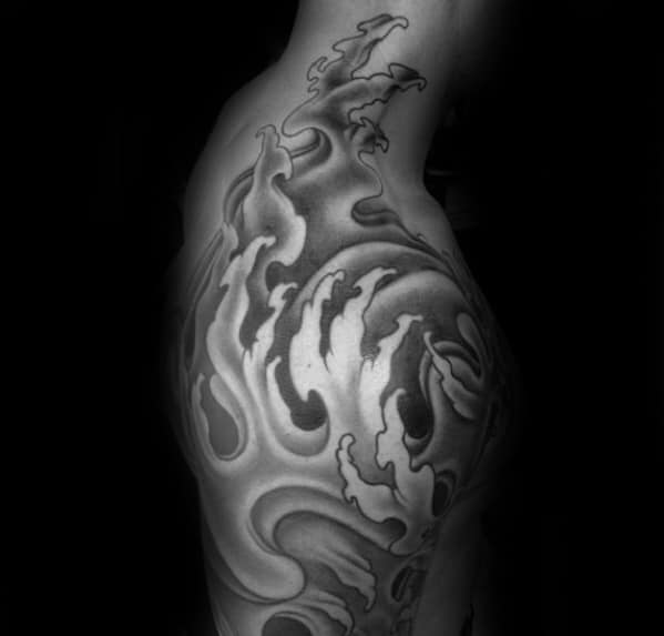 Creative Shoulder And Neck Japanese Wave Mens Tattoo Design Ideas