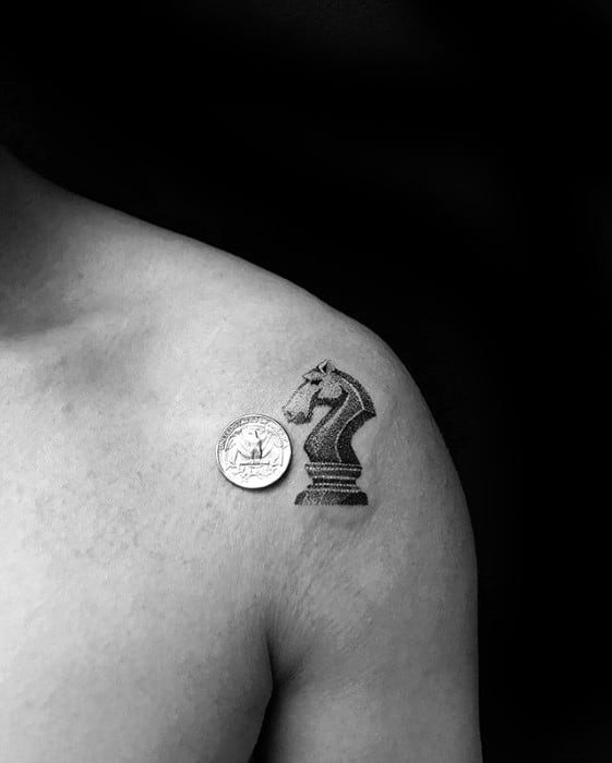 Creative Shoulder Chess Piece Quarter Sized Tattoos For Men