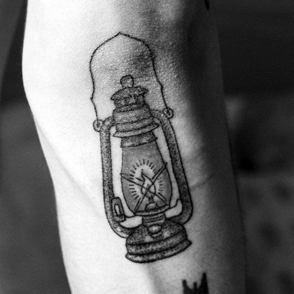 Creative Small Mens Elbow Tattoo Of Latern