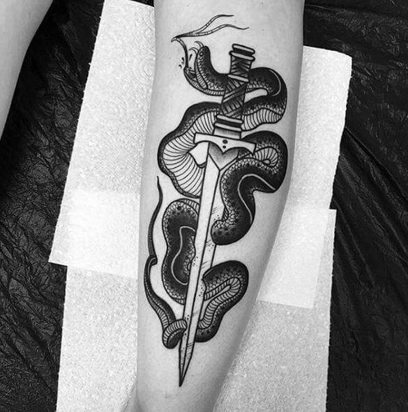 Creative Snake Dagger Tattoos For Guys