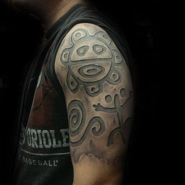 Creative Stone Sun Half Sleeve Guys Tattoo