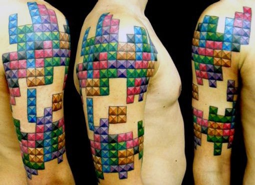 Creative Tetris Video Game Tattoos For Men Half Sleeve