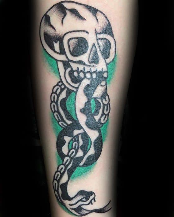 Creative The Dark Mark Tattoos For Men Traditional Old School Green And Black Ink