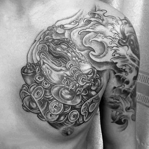 Creative Toad Jin Chan Chinese Tattoos For Men On Chest And Arm