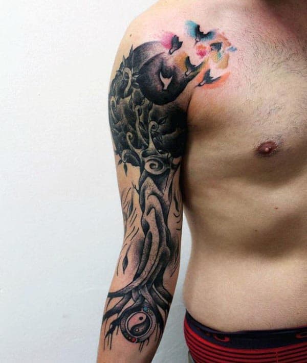 Creative Tree Of Life Mens Artistic Full Arm Tattoo