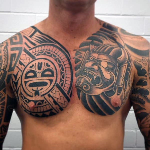 Creative Tribal Chest Tattoo Designs For Men