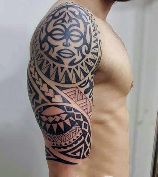 Creative Tribal Maori Guys Tattoos Half Sleeve Design