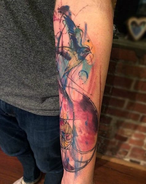 Creative Watercolor Tattoo On Forearms For Male