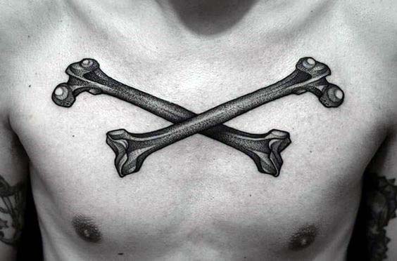 Cross Bones Dotwork Mens Nice Upper Chest Tattoos