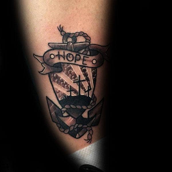Cross Hope Anchor Mens Leg Tattoo Designs
