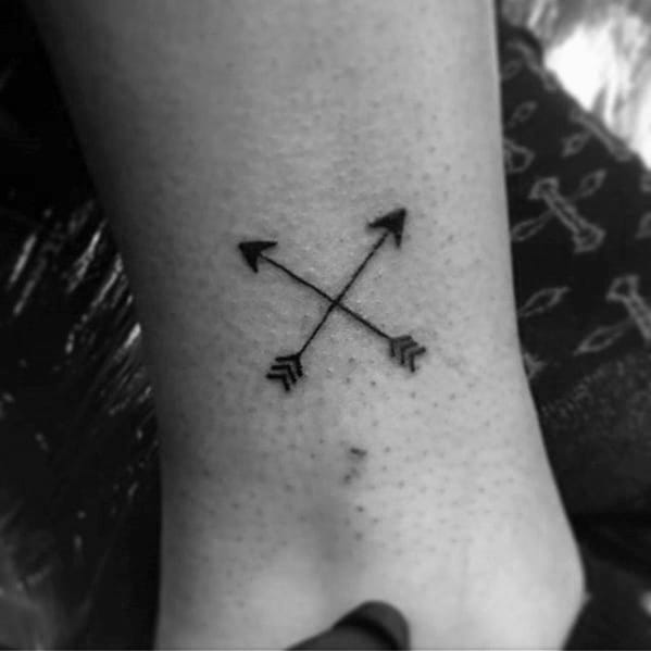 Crossed Arrows Ankle Tattoo On Men