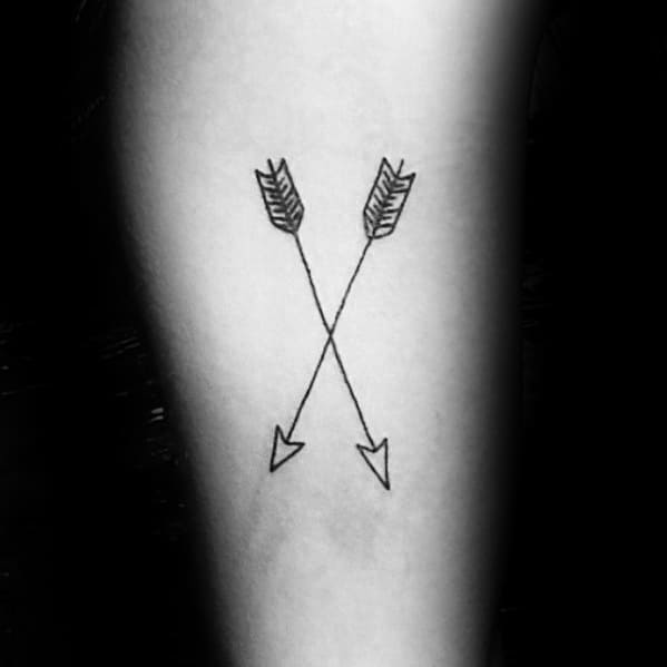 Crossed Simple Guys Leg Arrow Tattoo Ideas