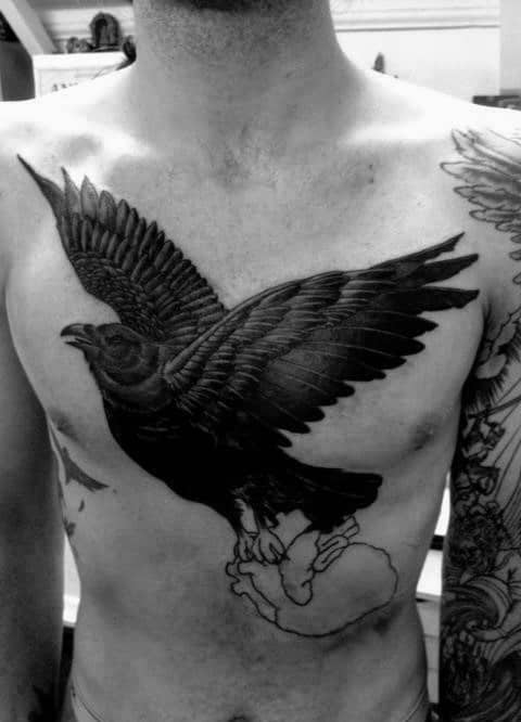 Black and White Stabbed Crow Tattoo