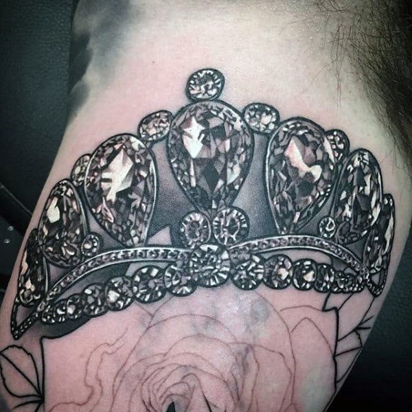 Crown Jewerly Diamond Tattoo On Mans Bicep