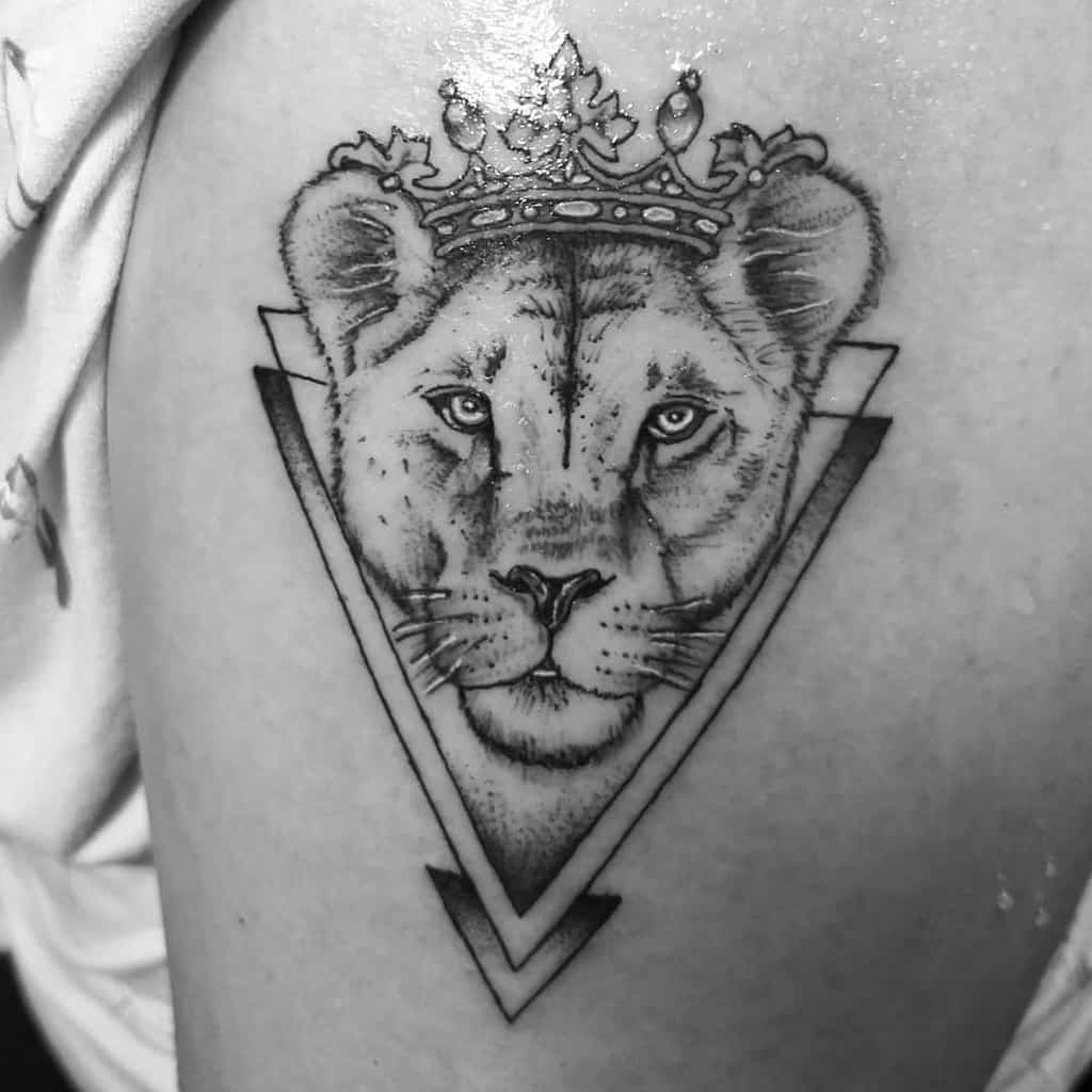 Crown Lion Face Tattoo