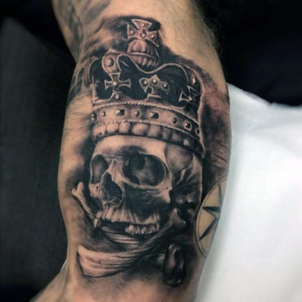 Crown On Scary Skull Tattoo Forearms Men