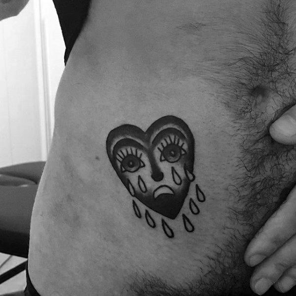Crying Heart Tattoo Designs For Guys Rib Cage Side Of Body