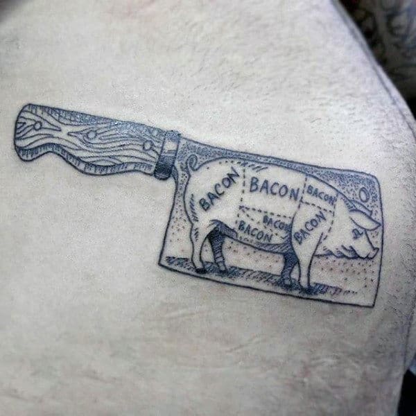Culinary Tool With Bacon Detailing Tattoo Male Chest