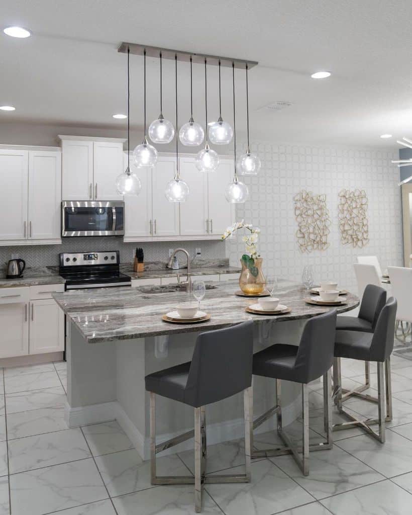 modern kitchen with glossy granite countertops 
