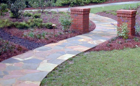multi-colored flagstone walkway