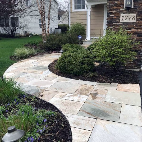 Curved Front Yard Designs Flagstone Walkway