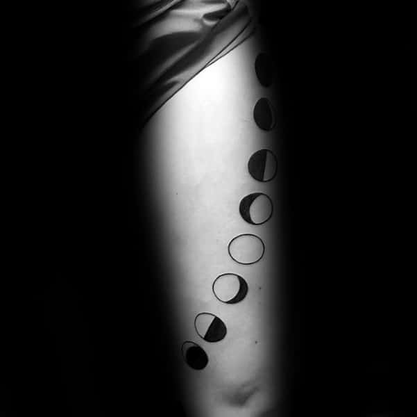 Curved Moon Phases Mens Thigh Tattoo