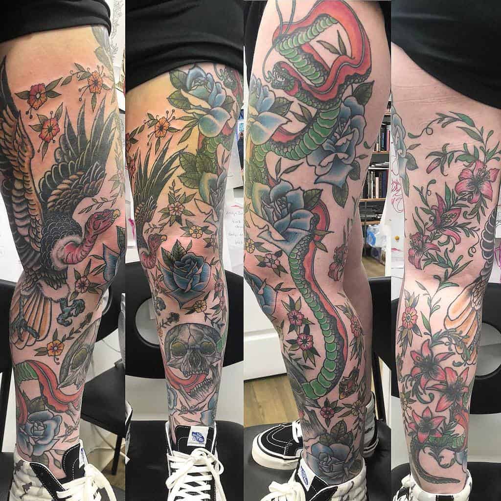 custom-color-skull-snake-leg-sleeve-tattoo-dannytattooer