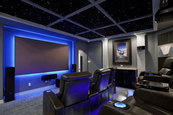 Custom Movie Room Design With Blue Screen Backlight