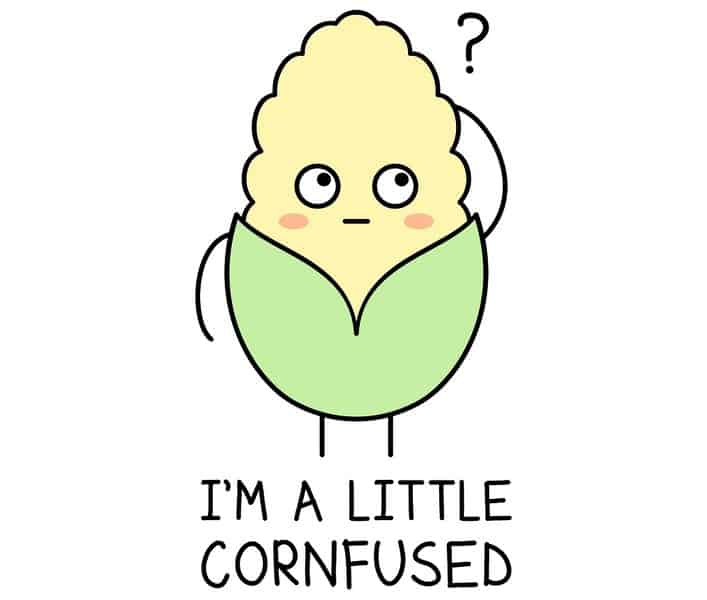 cute confused corn with question mark
