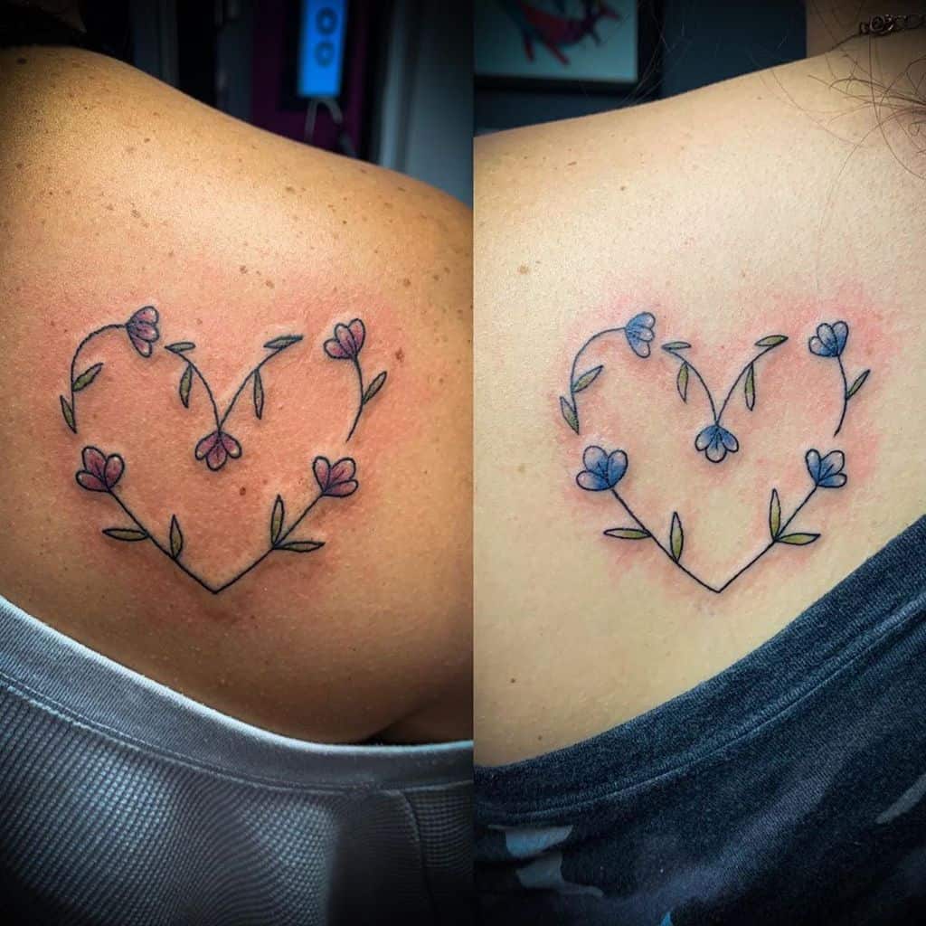 Cute Flower Heart Friendship Tattoo