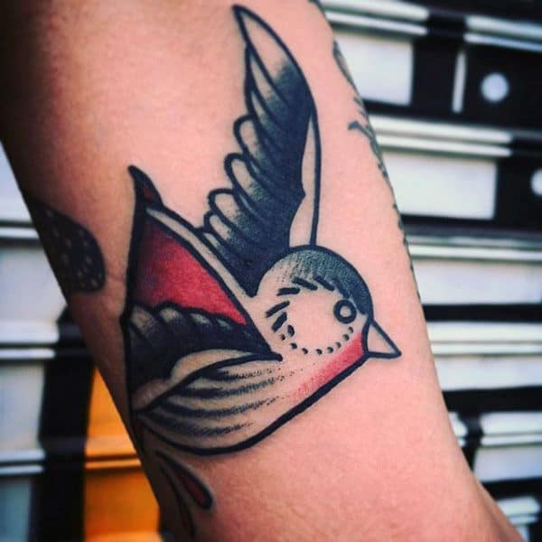 Cute Sparrow Tattoo Forearms Men