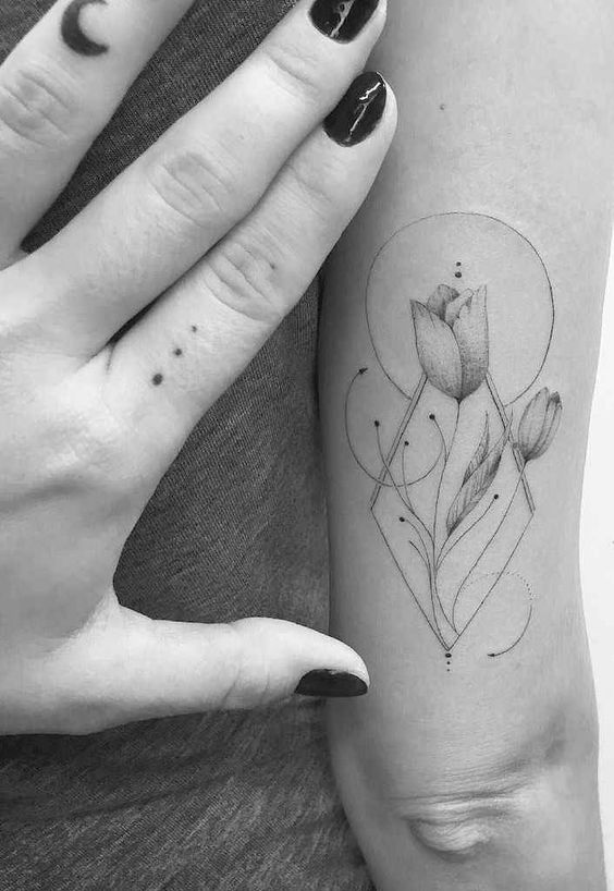 Cute Tiny Art Tulip Tattoo